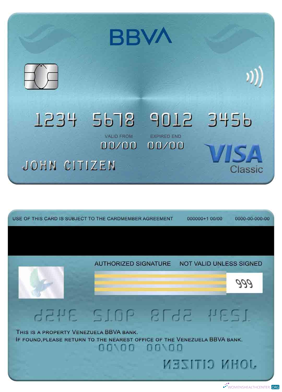 Download Venezuela BBVA bank visa classic card Photoshop template